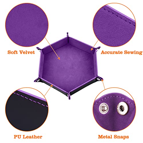 SIQUK 2 Pieces Dice Tray PU Leather Dice Folding Hexagon Tray Dice Holder for Dice Games Like RPG, DND and Other Table Games (Violet, Sky Blue) - Image 3