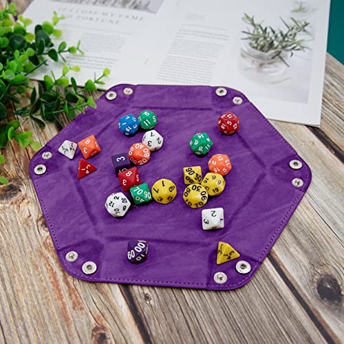 SIQUK 2 Pieces Dice Tray PU Leather Dice Folding Hexagon Tray Dice Holder for Dice Games Like RPG, DND and Other Table Games (Violet, Sky Blue) - Image 4