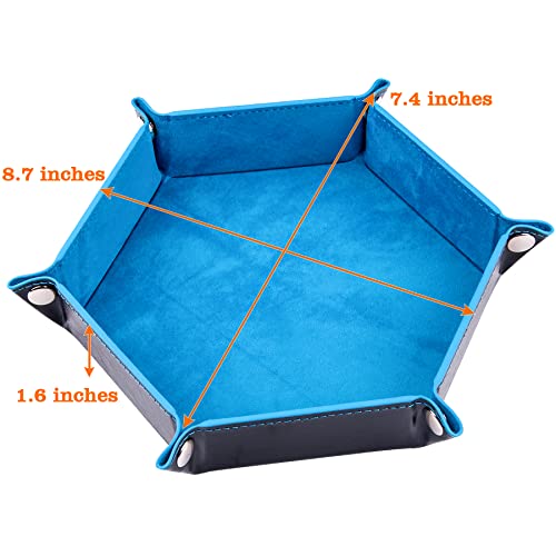 SIQUK 2 Pieces Dice Tray PU Leather Dice Folding Hexagon Tray Dice Holder for Dice Games Like RPG, DND and Other Table Games (Violet, Sky Blue) - Image 2
