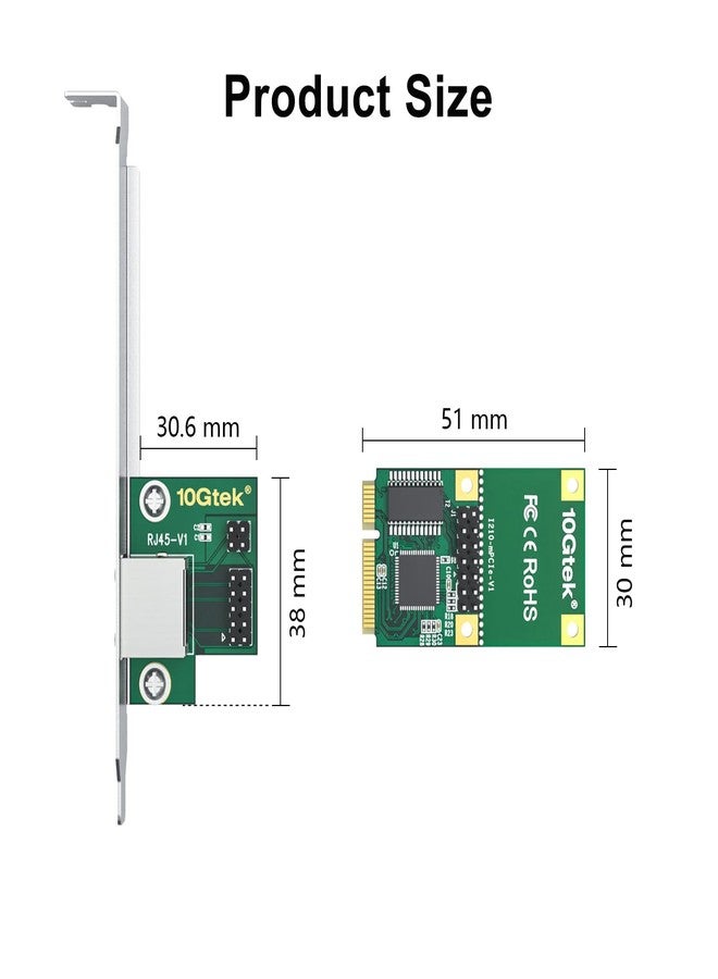10Gtek Mini PCIe 1G Gigabit Ethernet Network Card (Intel I210AT), with LED Light, 30-cm Cable Length - Image 5