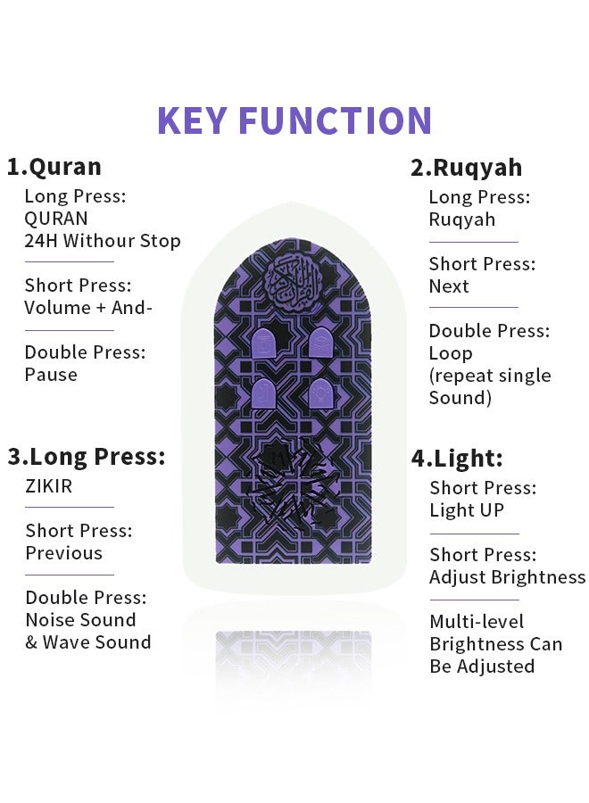 Mini Wall Plug Quran Speaker with Light Wall Koran Reciter Ramadan Pray Essential Gift Purple 13*7*3cm  - Image 3