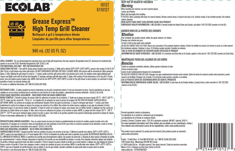 Ecolab Grease Express HighTemp Grill Cleaner, 32oz 10127
