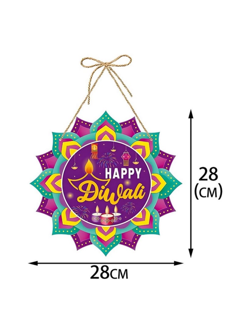 قطعة واحدة زينة ديواري معلقة ثنائية الأبعاد للديوالي للمنزل، نجمة ورقية منفجرة للديوالي للسحب على الباب والنافذة والجدار، بتصميم الماندالا التقليدي باللونين الأرجواني والذهبي النابض بالحياة، زينة العيد الهندي التقليدي مقاس 28 × 28 سم - Image 2