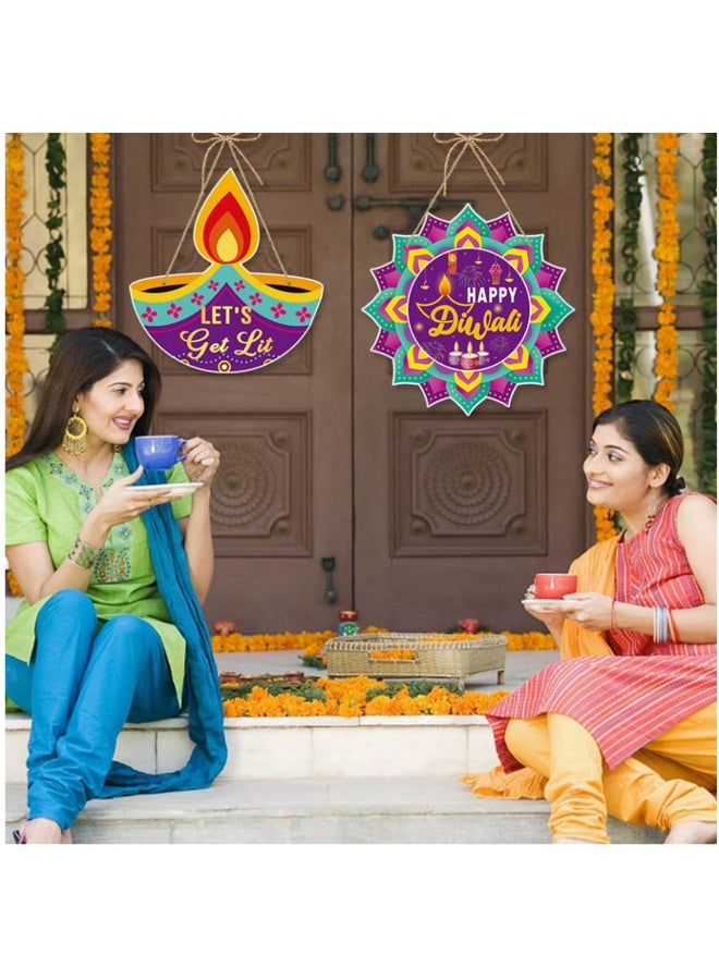 قطعة واحدة زينة ديواري معلقة ثنائية الأبعاد للديوالي للمنزل، نجمة ورقية منفجرة للديوالي للسحب على الباب والنافذة والجدار، بتصميم الماندالا التقليدي باللونين الأرجواني والذهبي النابض بالحياة، زينة العيد الهندي التقليدي مقاس 28 × 28 سم - Image 4