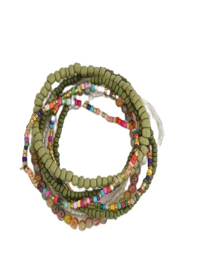 سوار بينغيونغ تشانغ من خرز الأرز والكريستال للنساء، طقم أساور خرز ملونة مصنوعة يدويًا قابلة للتكديس، أساور متعددة الألوان قابلة للتمدد للنساء، هدية مثالية للحفلات - أخضر - Image 1