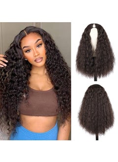 SCENTW Deep Wave V Part Wig Synthetic curly Wigs for Black Women 24inch Upgrade U Part Wigs Glueless Full Head Clip in Half Wigs for Black Women V Shape Wigs No Leave Out Thin Part Wig