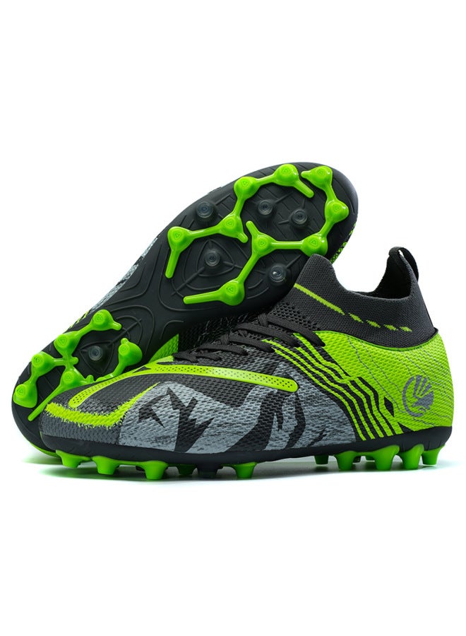 High-Top Football Shoes TF Broken Nails Artificial Lawn AG Nail Leather Training Shoes for Boys, Girls, Children, Teenagers and Students – Gray Green