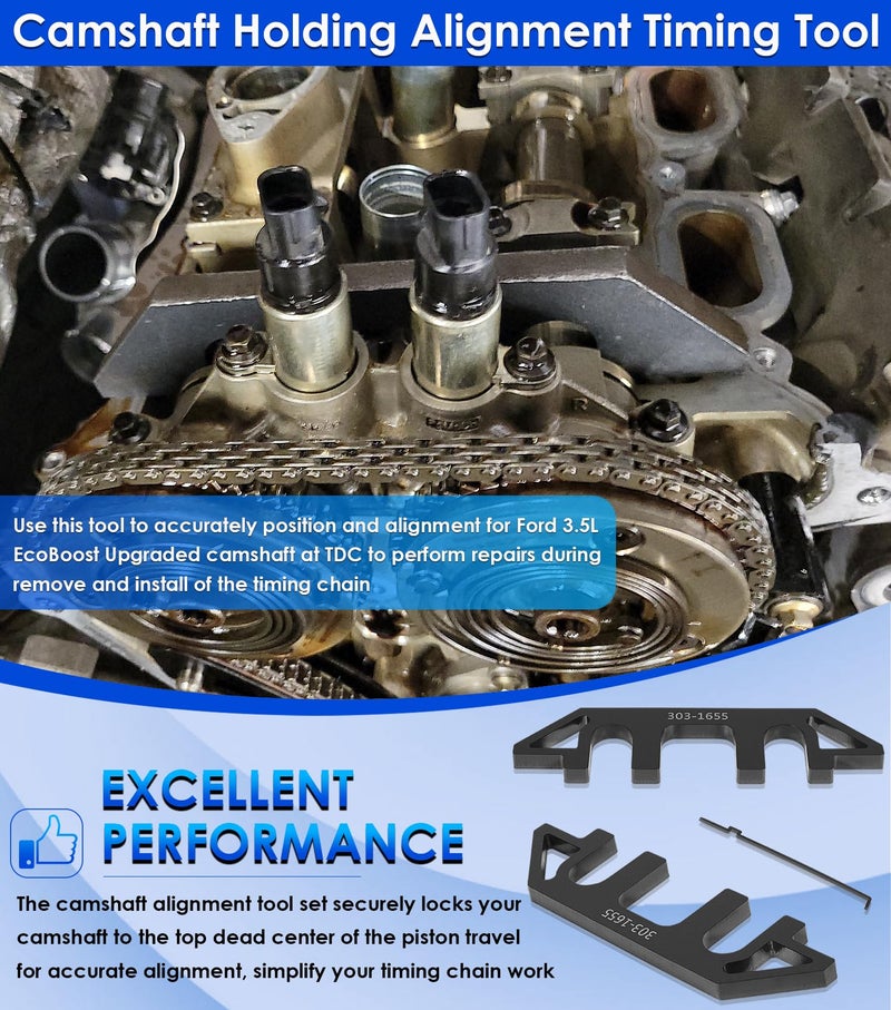 Yoursme أداة ضبط توقيت تثبيت عمود الكامات 303-1655 لسيارات فورد 3.5L إيكو بوست المحسنة GT F-150 إكسبيديشن لينكولن نافيجيتور، مع 303-1530 مشد السلسلة - Image 2