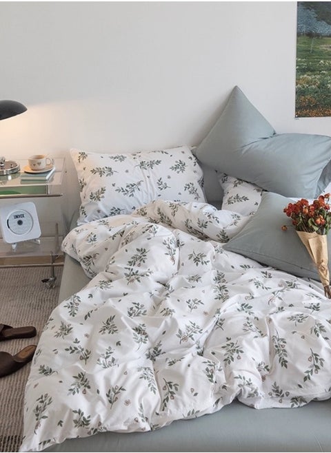Premium Retro Style with Grey Blue Color Bedsheet Postoral Printed Bedding Set Without Filler.