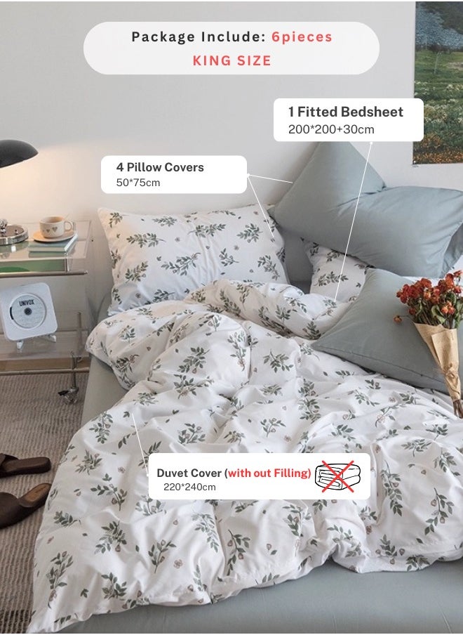 LUNA Home - Premium Retro Style with Grey Blue Color Bedsheet Postoral Printed Bedding Set Without Filler. - Image 1
