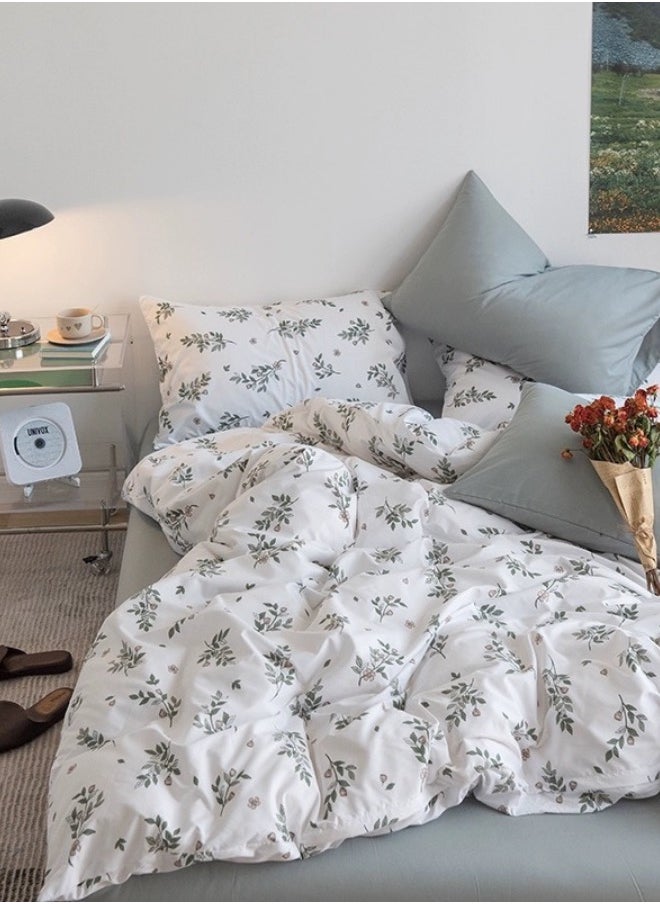 Premium Retro Style with Grey Blue Color Bedsheet Postoral Printed Bedding Set Without Filler. 