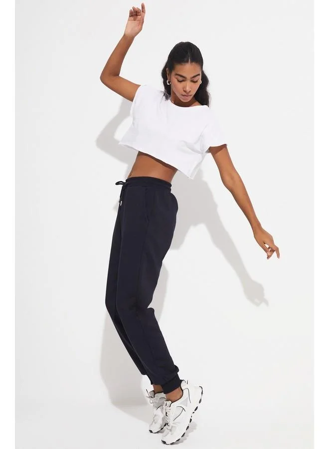جون June Women Relaxed Cut Ribbed Basic Sweatpant Navy