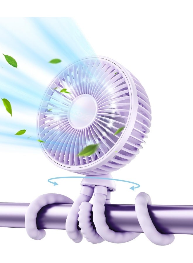Gaiatop Oscillating Baby Stroller Fan, LED Night Light 4 Speeds Rechargeable 360Â° Rotate Clip On, Battery Operated Small Portable Cooling Fans for Car Seat Crib Treadmill Travel (Purple) - Image 1