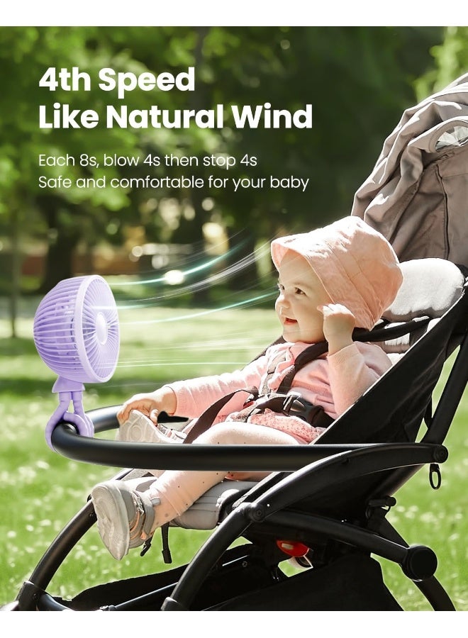 Gaiatop Oscillating Baby Stroller Fan, LED Night Light 4 Speeds Rechargeable 360Â° Rotate Clip On, Battery Operated Small Portable Cooling Fans for Car Seat Crib Treadmill Travel (Purple) - Image 5
