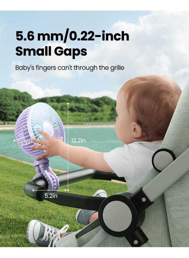 Gaiatop Oscillating Baby Stroller Fan, LED Night Light 4 Speeds Rechargeable 360Â° Rotate Clip On, Battery Operated Small Portable Cooling Fans for Car Seat Crib Treadmill Travel (Purple) - Image 3