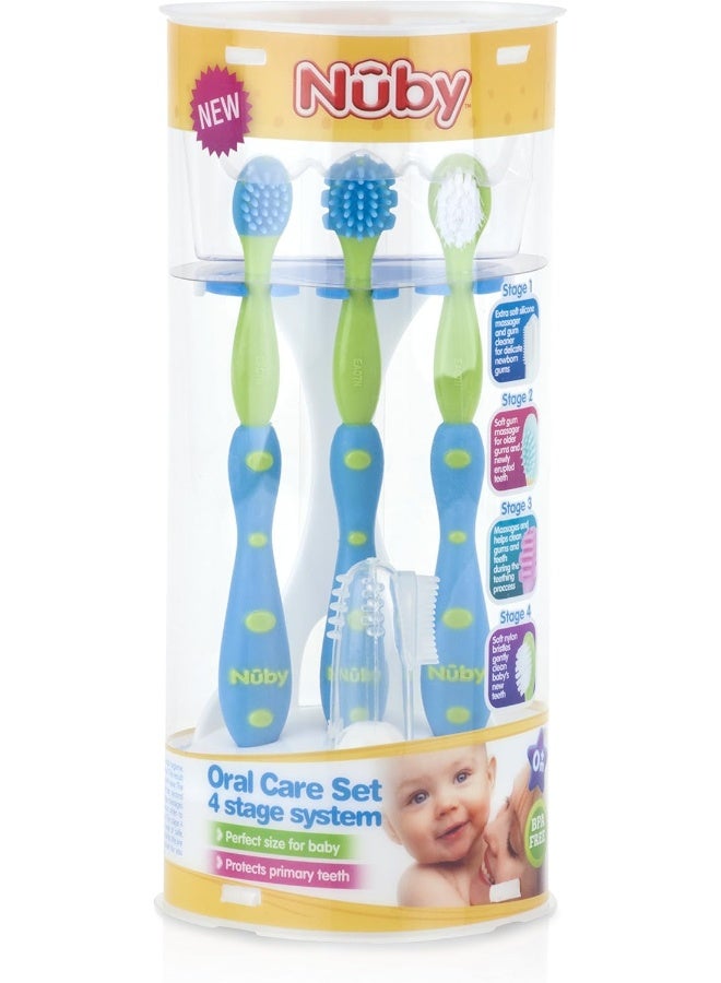 Nuby 4 Stage Oral Care Set, Blue and Green - Image 2