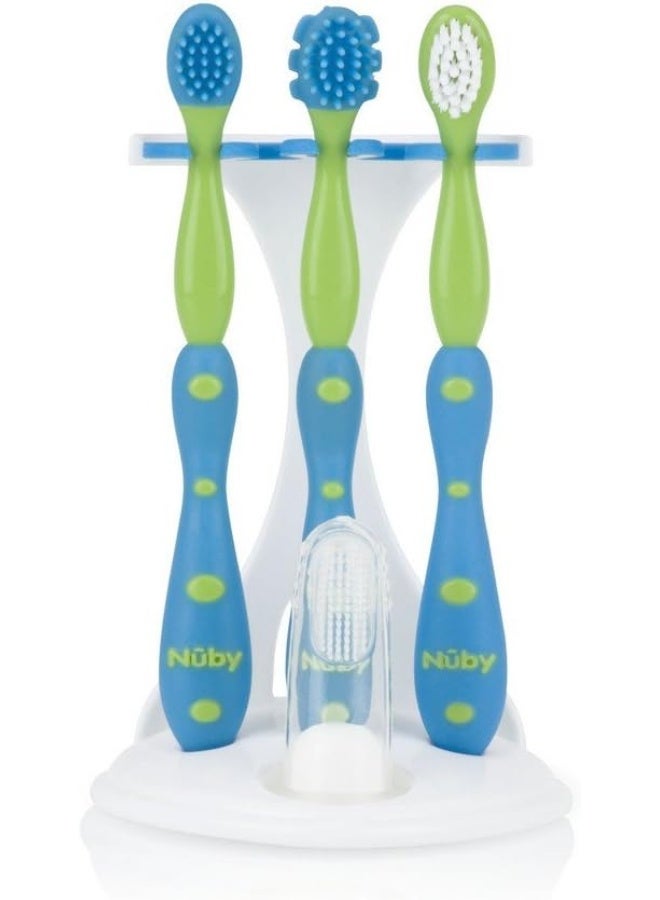 Nuby 4 Stage Oral Care Set, Blue and Green - Image 1