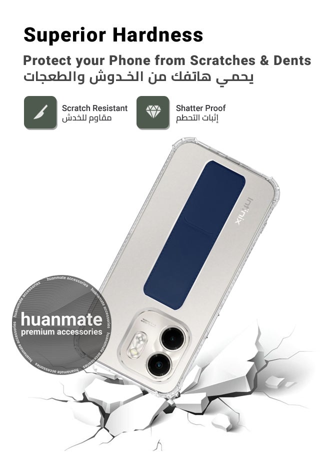 huanmate - Infinix Smart 9 Magnetic Case With Hand Grip Holder & Kickstand - Strong Grip for Magnetic Car Holder, Stylish & Functional, Ultimate Convenience & Hands-Free Viewing - Clear/Navy Blue - Image 1