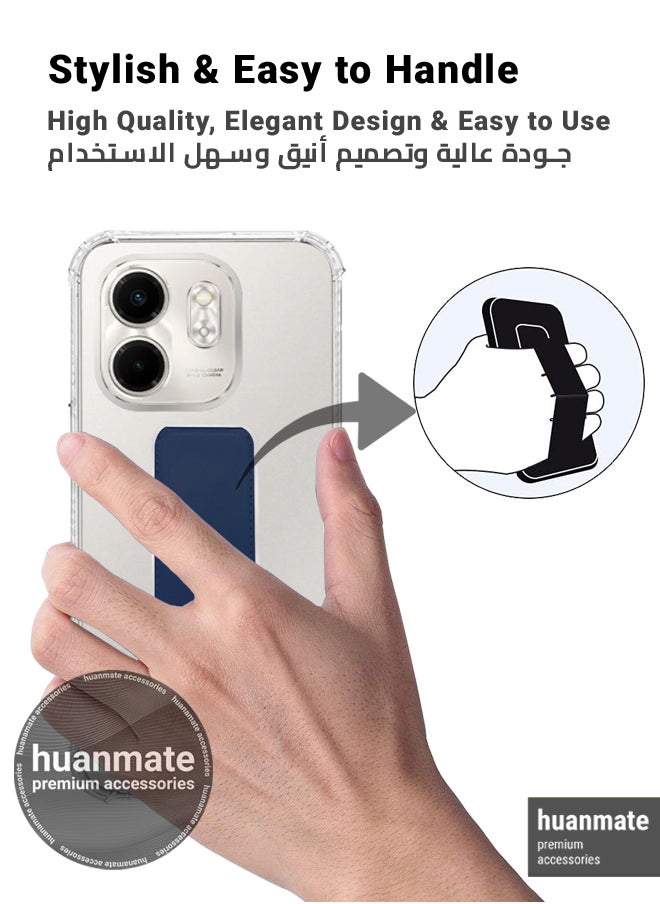 huanmate - Infinix Smart 9 Magnetic Case With Hand Grip Holder & Kickstand - Strong Grip for Magnetic Car Holder, Stylish & Functional, Ultimate Convenience & Hands-Free Viewing - Clear/Navy Blue - Image 1