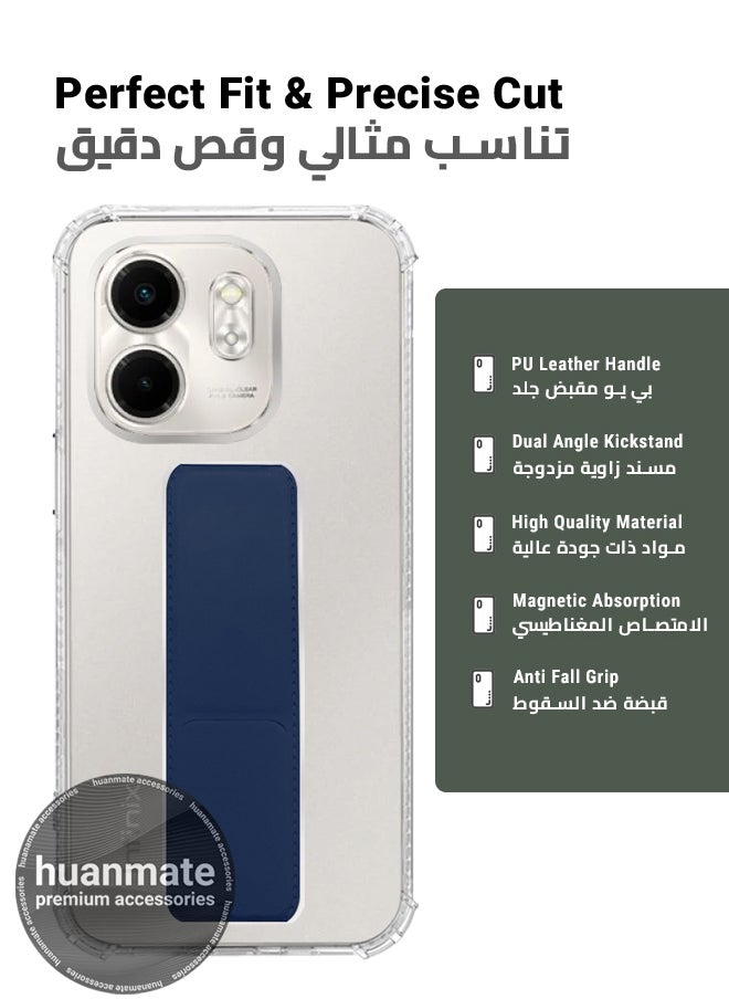 huanmate - Infinix Smart 9 Magnetic Case With Hand Grip Holder & Kickstand - Strong Grip for Magnetic Car Holder, Stylish & Functional, Ultimate Convenience & Hands-Free Viewing - Clear/Navy Blue - Image 1