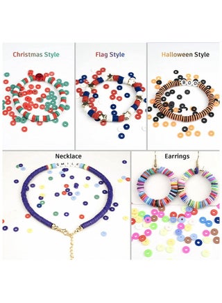 6000+ Polymer Clay Beads for Bracelet Making Kit - DIY Jewelry Set with Pendant Charms, Elastic Strings, 24 Colors Preppy Spacer Flat Beads for Bracelets, Necklace, Earrings - view 3