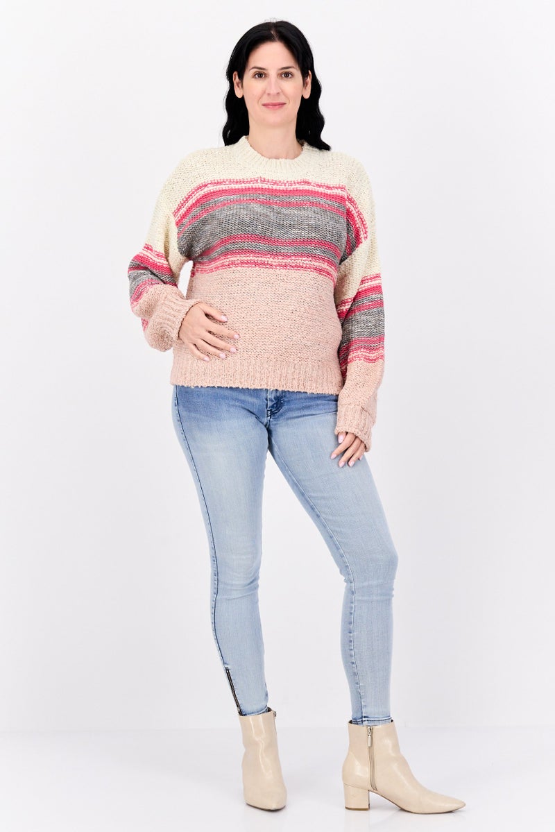 DEX Women Crew Neck Textured Sweater, Multicolor - Image 4