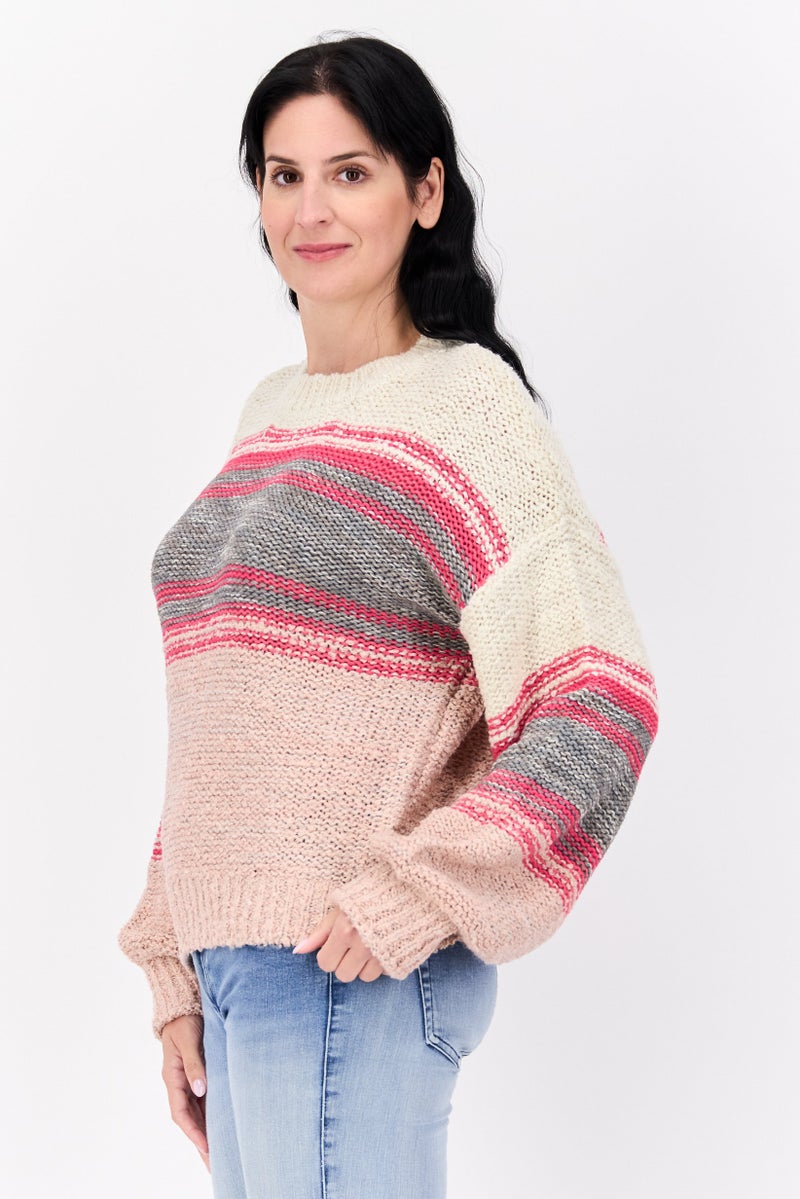 DEX Women Crew Neck Textured Sweater, Multicolor - Image 2