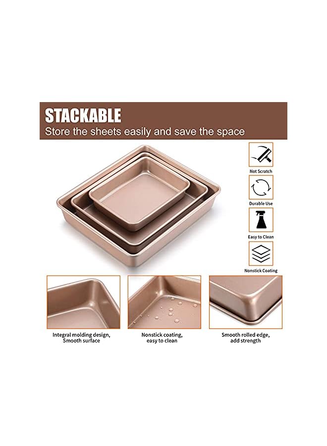 مجموعة صينية خبز عميقة مستطيلة، 3 قطع من صينية الكيك المصنوعة من الألومنيوم، أوراق خبز غير لاصقة، صينية خبز، فرن محمصة خبز، طلاء غير لاصق آمن للطعام - Image 3