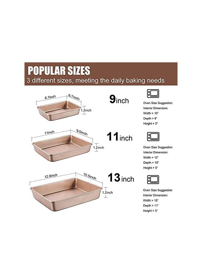مجموعة صينية خبز عميقة مستطيلة، 3 قطع من صينية الكيك المصنوعة من الألومنيوم، أوراق خبز غير لاصقة، صينية خبز، فرن محمصة خبز، طلاء غير لاصق آمن للطعام - Image 2