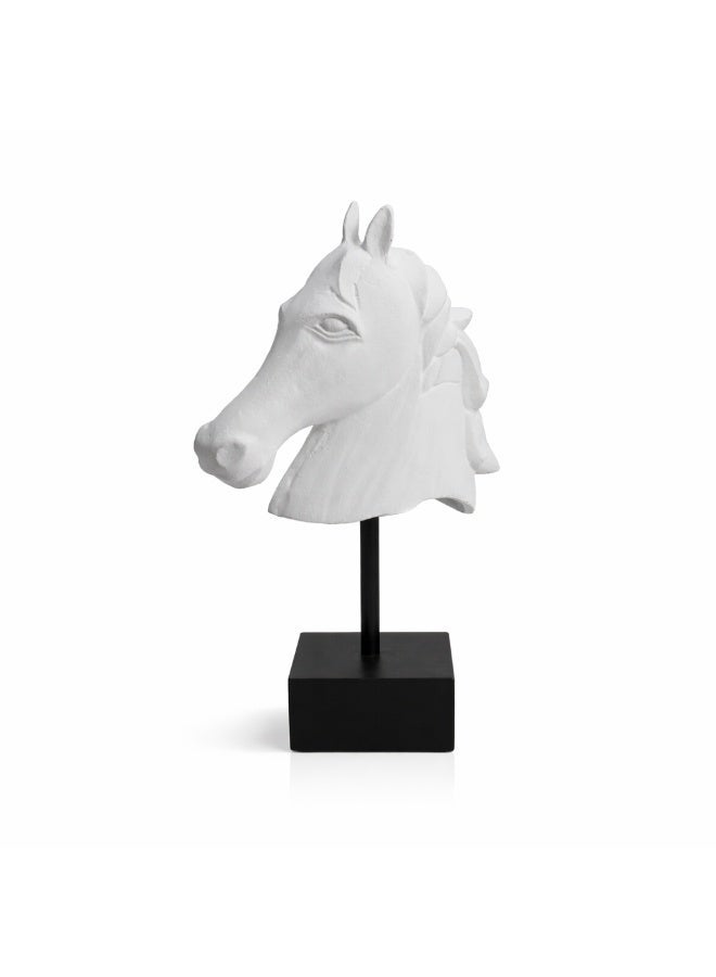 Handmade Horse Head Decor Sculpture, White with Black MDF Base - Image 3