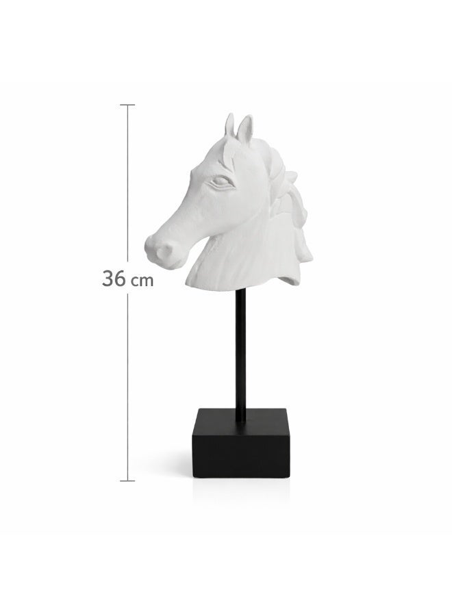 Handmade Horse Head Decor Sculpture, White with Black MDF Base - Image 2