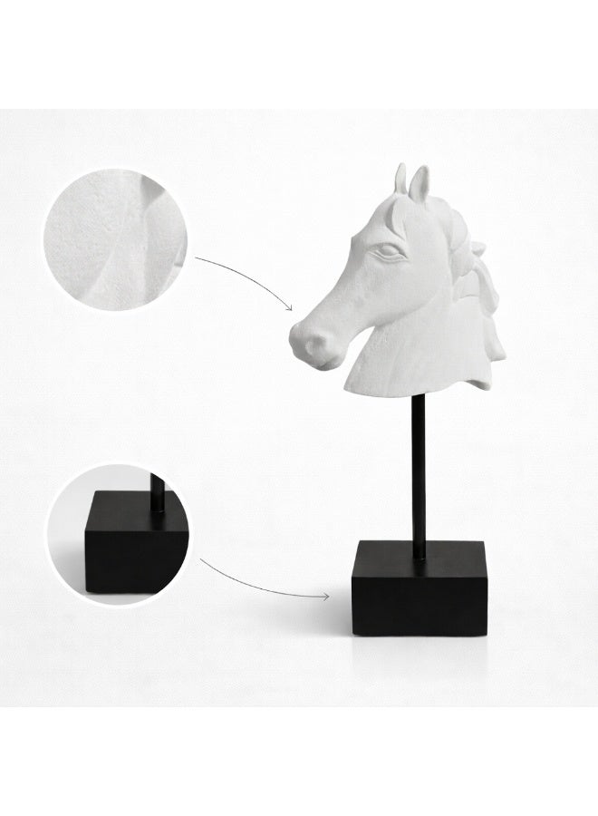 Handmade Horse Head Decor Sculpture, White with Black MDF Base - Image 4