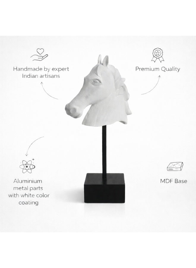 Handmade Horse Head Decor Sculpture, White with Black MDF Base - Image 5