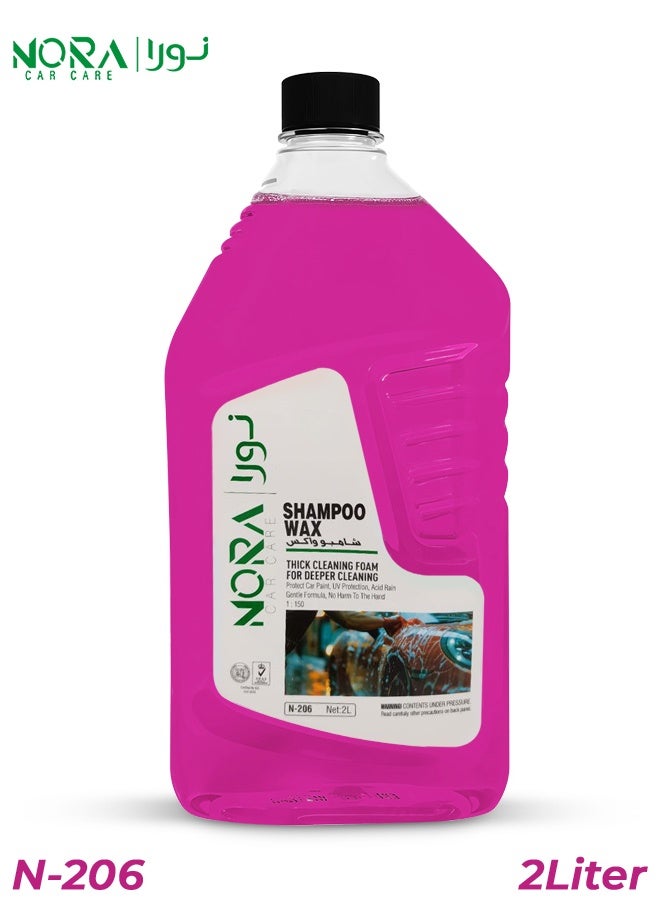 NORA Car Shampoo & Wax N-206 (2L) Thick Cleaning Foam for Deep Shine pH Balanced, Colour-Safe, High-Foam Formula Protects Paint, Removes Dirt & Road Grime, Leaves Glossy Wax Finish For Hand, Foam & Machine Wash - Image 1