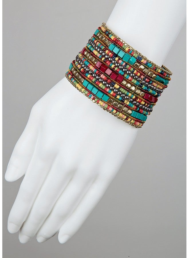 SPUNKYsoul Bohemian Multicolored Beaded Cuff Bracelets For Women Collection (Teal Red Cube) - Image 4