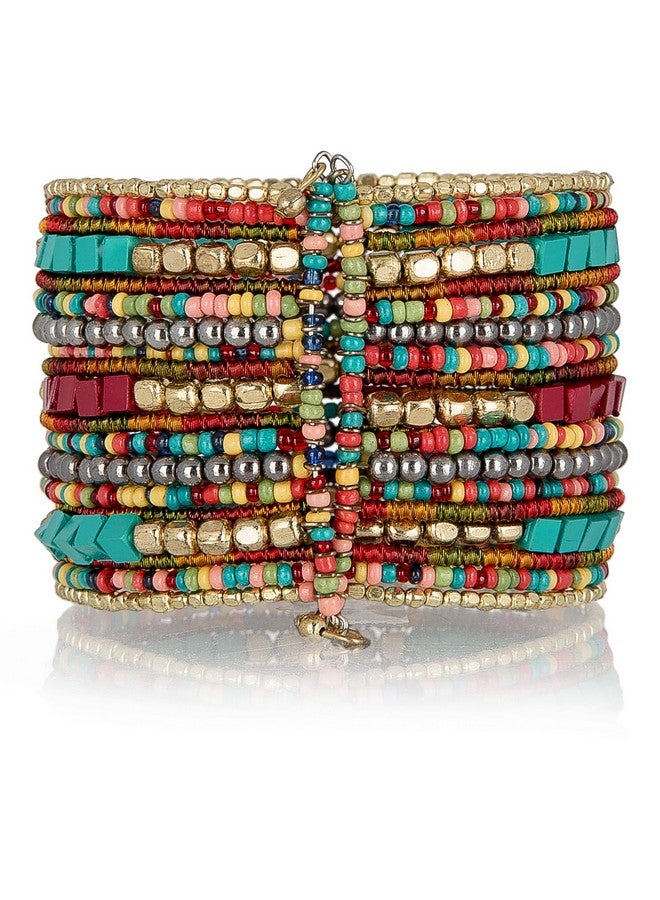 SPUNKYsoul Bohemian Multicolored Beaded Cuff Bracelets For Women Collection (Teal Red Cube) - Image 3