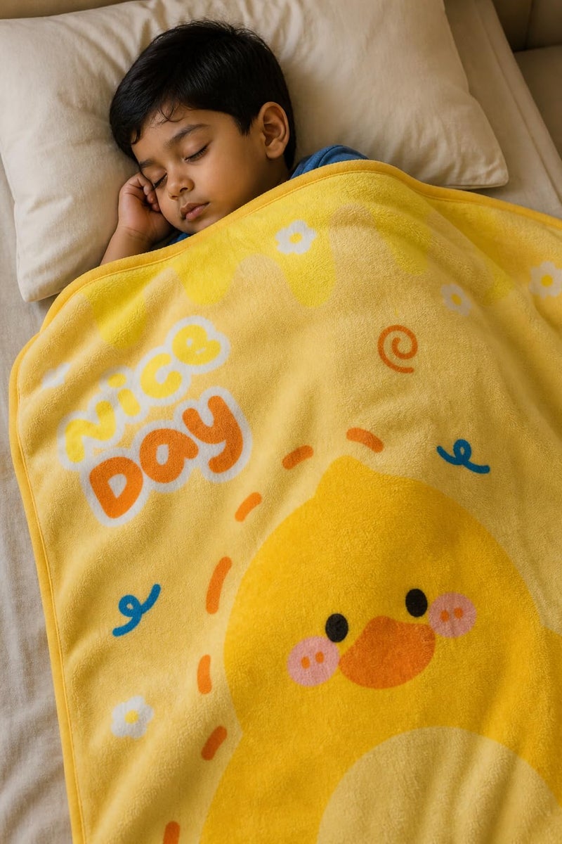 Butterthief Lightweight Baby Blanket 100 x 140 cm | Soft Flannel Cartoon Printed Reversible Blanket for Newborn, Kids & Toddlers (0–5 Years) | All Season Blanket for Boys & Girls – Yellow Duck - Image 1
