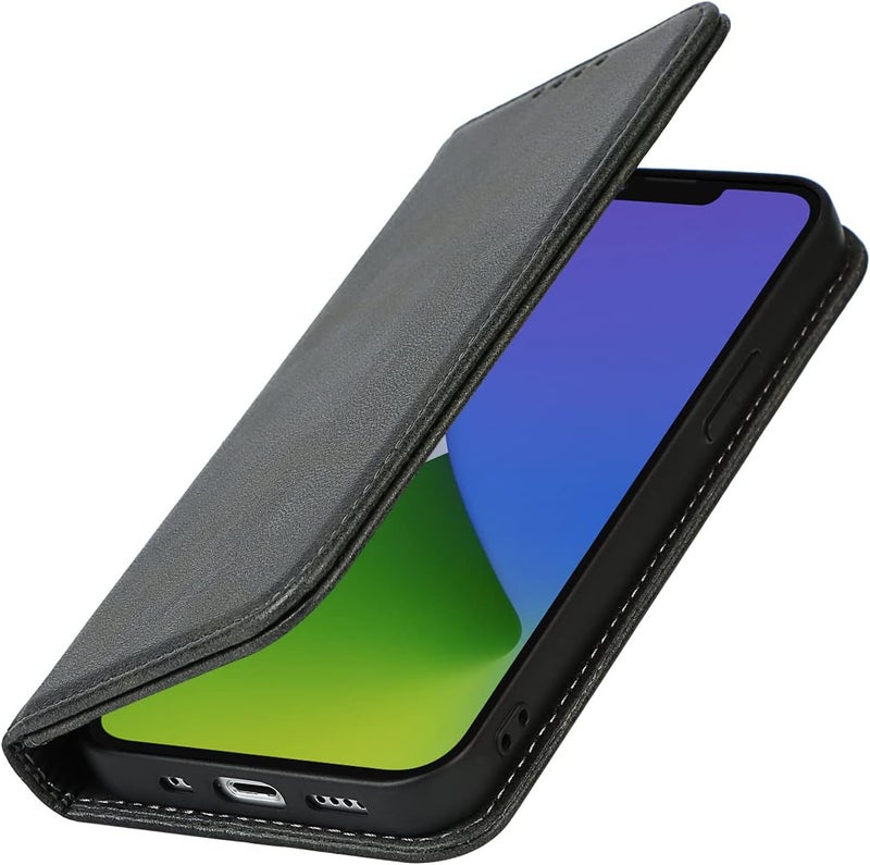 iCoverCase for iPhone 14 Wallet Case with Card Holder, PU Leather Magnetic Kickstand Feature Shockproof Protective Flip Cover Case - Dark Gray - Image 5