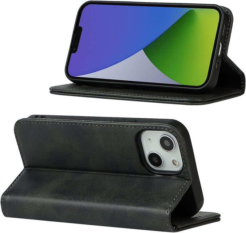 iCoverCase for iPhone 14 Wallet Case with Card Holder, PU Leather Magnetic Kickstand Feature Shockproof Protective Flip Cover Case - Dark Gray - Image 3