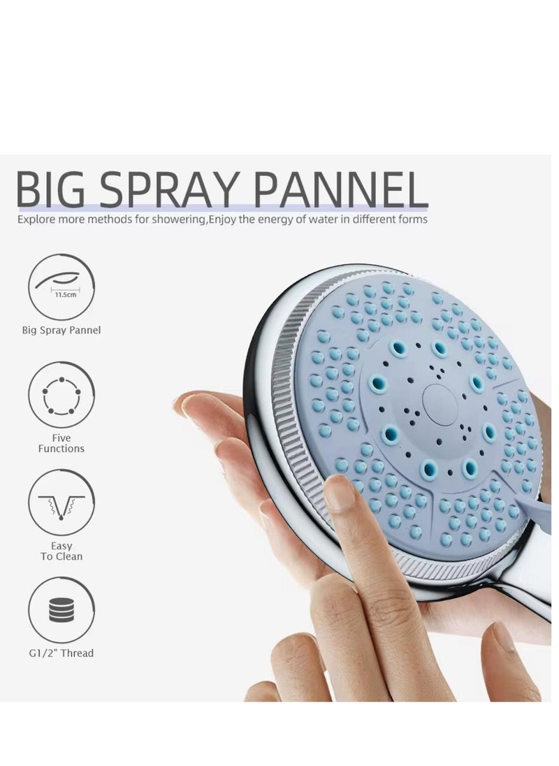 High Pressure Hand Spray Head with Multifunction Modes, Shower Head with Handheld Shower Head with Hose Set- Durable Shower Head with 5 modes, Water-Saving Design, and Included Holder -Bathroom Upgrades Water Conservation Home Shower Improvement Personal Care.
