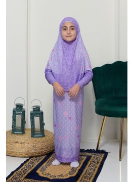 Altobeh Children's Prayer Set Practical Two-Piece Patterned Sleeves Removable Headscarved Lycra Hijab Dress (6-12 Years) 901-0102  - Image 1