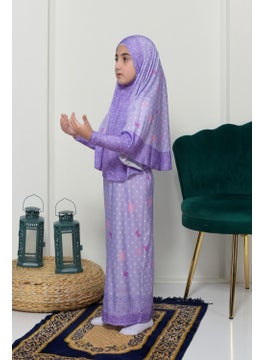Altobeh Children's Prayer Set Practical Two-Piece Patterned Sleeves Removable Headscarved Lycra Hijab Dress (6-12 Years) 901-0102  - Image 2