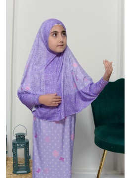 Altobeh Children's Prayer Set Practical Two-Piece Patterned Sleeves Removable Headscarved Lycra Hijab Dress (6-12 Years) 901-0102  - Image 4