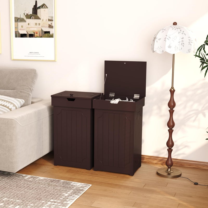 Function Home Trash Can Cabinet, 13 Gallon Kitchen Garbage Can, Wooden Recycling Trash Bin, Freestanding Dog Proof Trash Can, Farmhouse Trash Cabinet with Lid for Home Kitchen Living Room, Coffee - Image 4