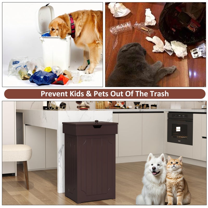 Function Home Trash Can Cabinet, 13 Gallon Kitchen Garbage Can, Wooden Recycling Trash Bin, Freestanding Dog Proof Trash Can, Farmhouse Trash Cabinet with Lid for Home Kitchen Living Room, Coffee - Image 5