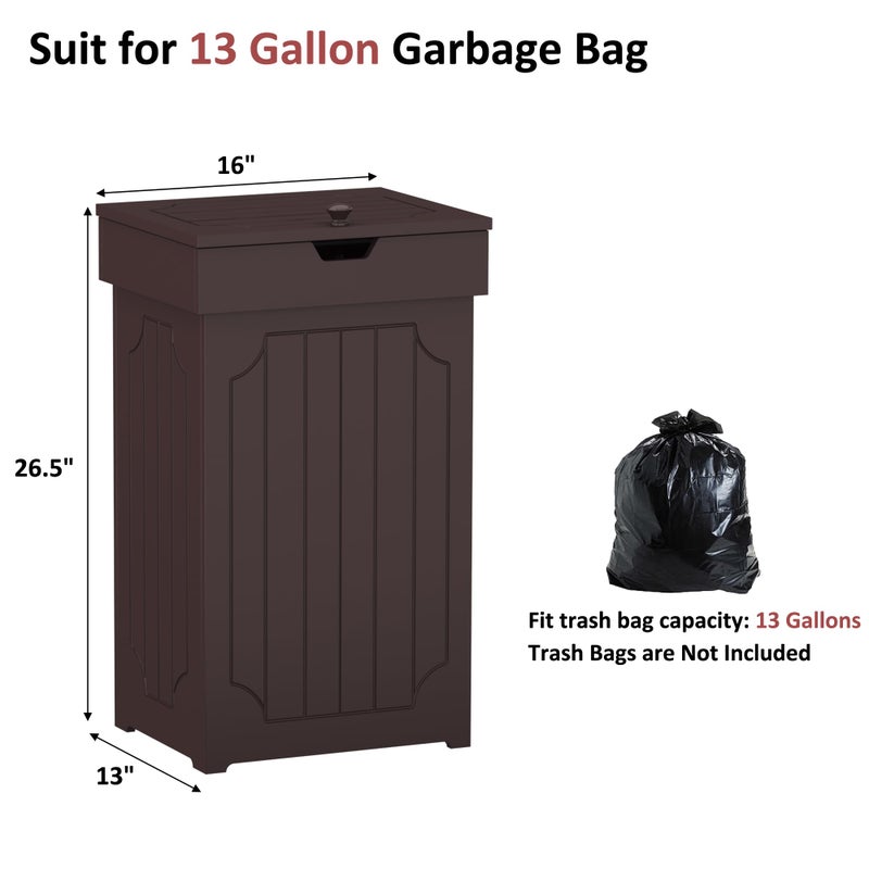 Function Home Trash Can Cabinet, 13 Gallon Kitchen Garbage Can, Wooden Recycling Trash Bin, Freestanding Dog Proof Trash Can, Farmhouse Trash Cabinet with Lid for Home Kitchen Living Room, Coffee - Image 3