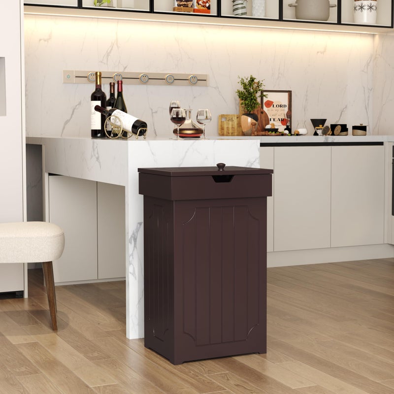 Function Home Trash Can Cabinet, 13 Gallon Kitchen Garbage Can, Wooden Recycling Trash Bin, Freestanding Dog Proof Trash Can, Farmhouse Trash Cabinet with Lid for Home Kitchen Living Room, Coffee - Image 2