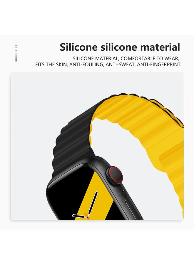 حزام مغناطيسي مزدوج الجانب قابل للانعكاس 41 مم 40 مم 38 مم حزام حلقة سيليكون ناعم لمشاهدة السلسلة 8/7 / SE / 6/5/4/3/2/1 أسود / أصفر - Image 5