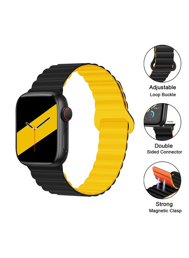 حزام مغناطيسي مزدوج الجانب قابل للانعكاس 41 مم 40 مم 38 مم حزام حلقة سيليكون ناعم لمشاهدة السلسلة 8/7 / SE / 6/5/4/3/2/1 أسود / أصفر - Image 3