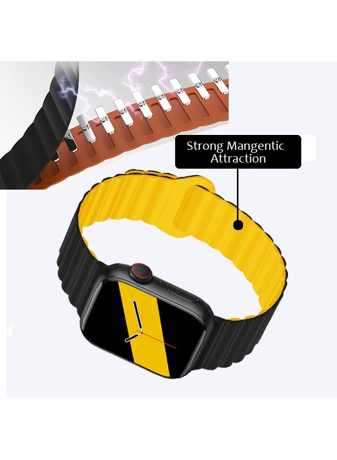حزام مغناطيسي مزدوج الجانب قابل للانعكاس 41 مم 40 مم 38 مم حزام حلقة سيليكون ناعم لمشاهدة السلسلة 8/7 / SE / 6/5/4/3/2/1 أسود / أصفر - Image 4